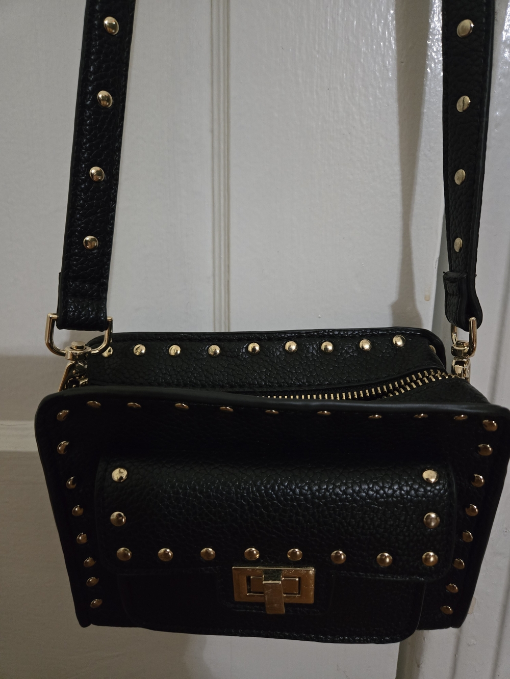 Steve Madden Small, Black, Studded, Crossbody Bag with Gold Hardware